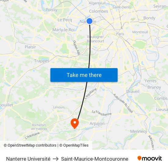 Nanterre Université to Saint-Maurice-Montcouronne map