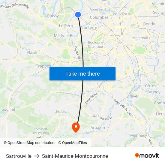Sartrouville to Saint-Maurice-Montcouronne map
