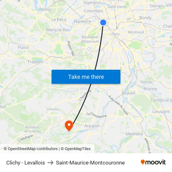 Clichy - Levallois to Saint-Maurice-Montcouronne map