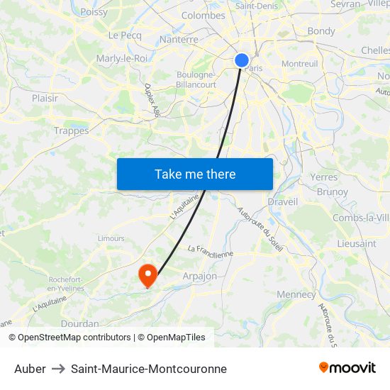 Auber to Saint-Maurice-Montcouronne map
