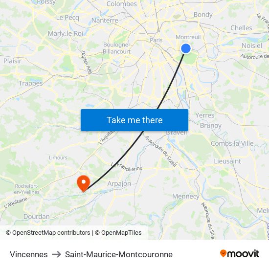 Vincennes to Saint-Maurice-Montcouronne map