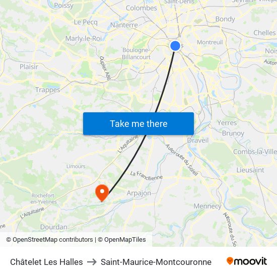 Châtelet Les Halles to Saint-Maurice-Montcouronne map