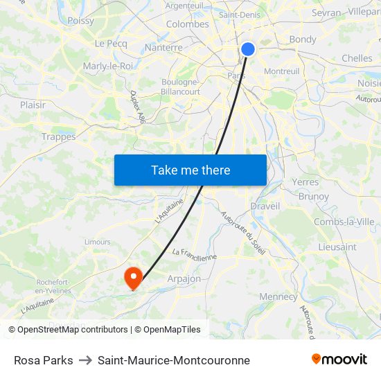 Rosa Parks to Saint-Maurice-Montcouronne map