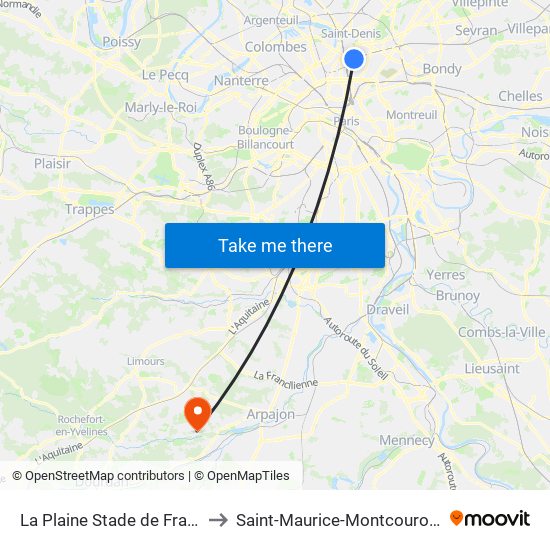 La Plaine Stade de France to Saint-Maurice-Montcouronne map