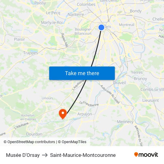 Musée D'Orsay to Saint-Maurice-Montcouronne map