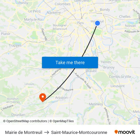 Mairie de Montreuil to Saint-Maurice-Montcouronne map