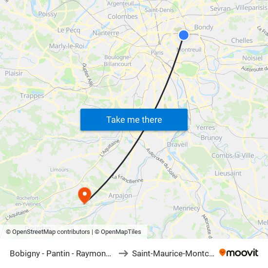 Bobigny - Pantin - Raymond Queneau to Saint-Maurice-Montcouronne map