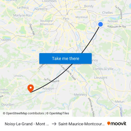 Noisy-Le-Grand - Mont D'Est to Saint-Maurice-Montcouronne map