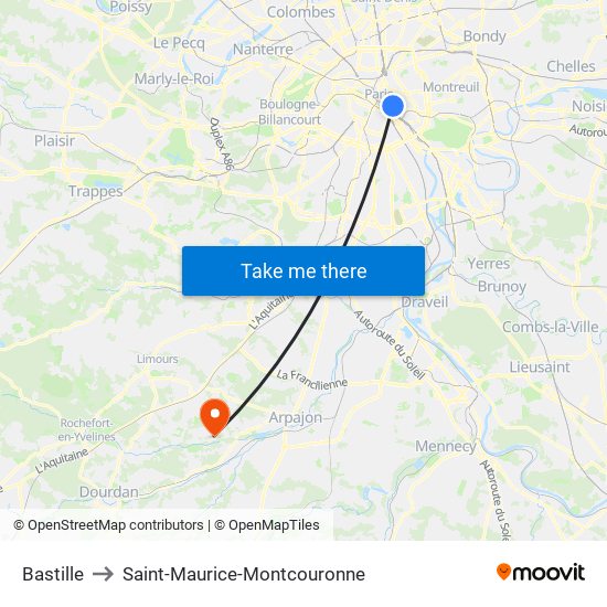 Bastille to Saint-Maurice-Montcouronne map