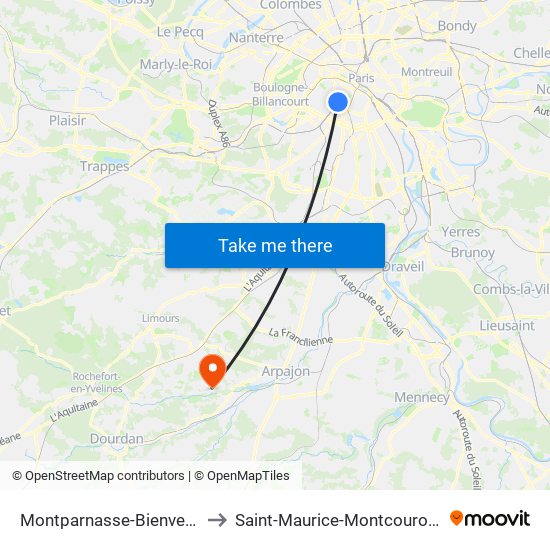 Montparnasse-Bienvenue to Saint-Maurice-Montcouronne map