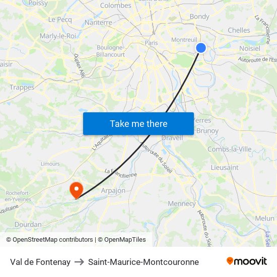 Val de Fontenay to Saint-Maurice-Montcouronne map