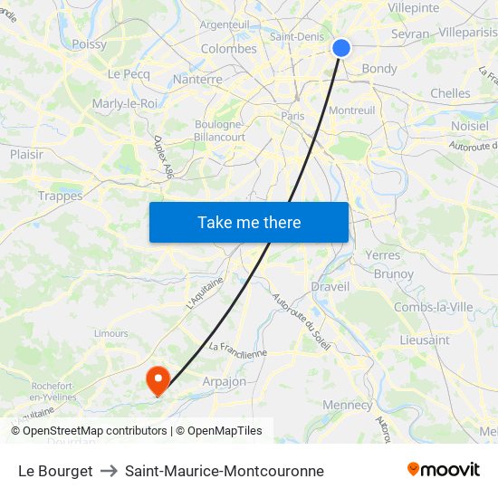 Le Bourget to Saint-Maurice-Montcouronne map