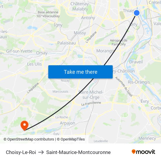 Choisy-Le-Roi to Saint-Maurice-Montcouronne map