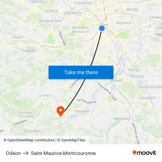 Odéon to Saint-Maurice-Montcouronne map