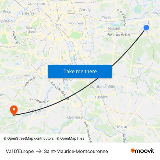 Val D'Europe to Saint-Maurice-Montcouronne map