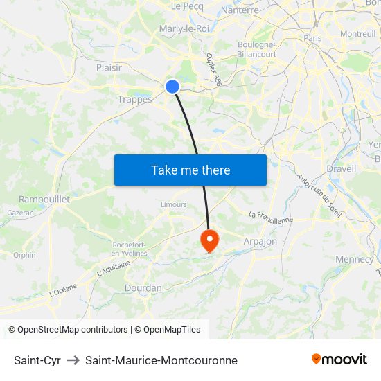 Saint-Cyr to Saint-Maurice-Montcouronne map