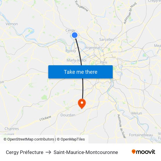 Cergy Préfecture to Saint-Maurice-Montcouronne map