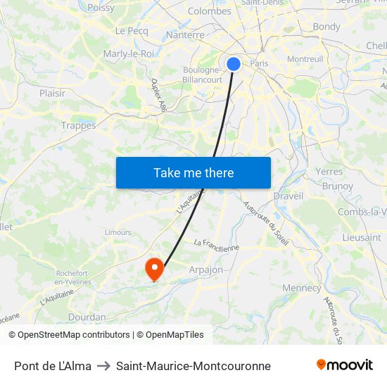 Pont de L'Alma to Saint-Maurice-Montcouronne map