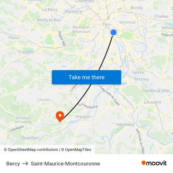 Bercy to Saint-Maurice-Montcouronne map