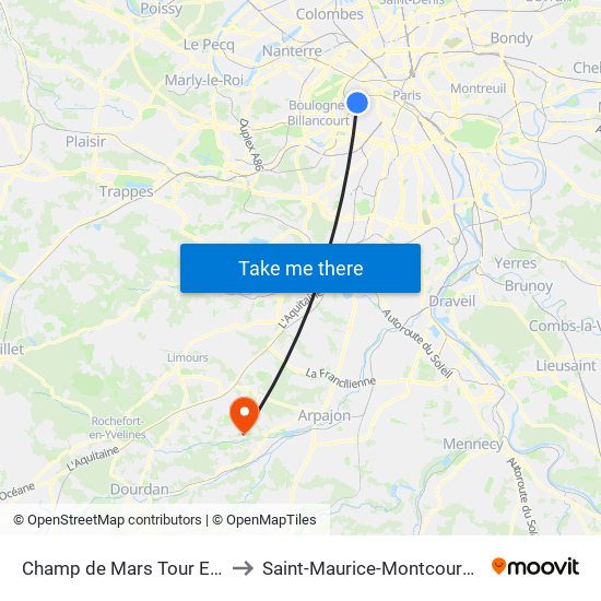 Champ de Mars Tour Eiffel to Saint-Maurice-Montcouronne map