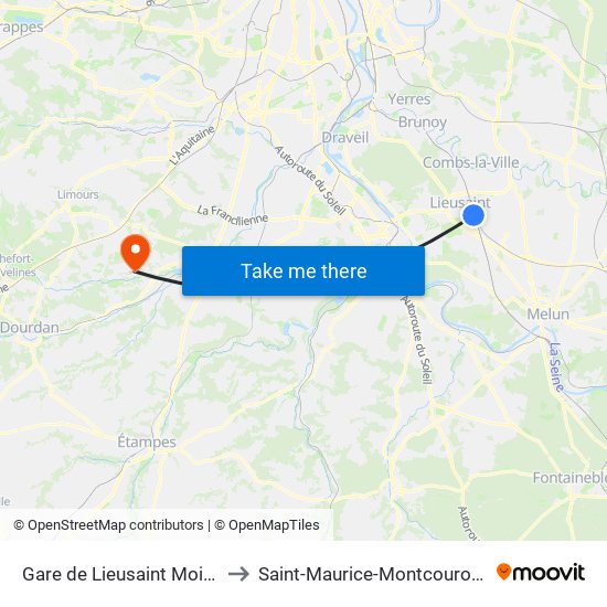 Gare de Lieusaint Moissy to Saint-Maurice-Montcouronne map