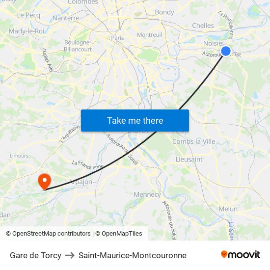 Gare de Torcy to Saint-Maurice-Montcouronne map