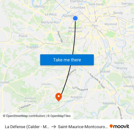 La Défense (Calder - Miro) to Saint-Maurice-Montcouronne map
