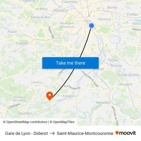 Gare de Lyon - Diderot to Saint-Maurice-Montcouronne map