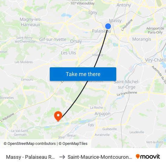 Massy - Palaiseau RER to Saint-Maurice-Montcouronne map
