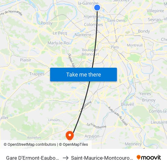 Gare D'Ermont-Eaubonne to Saint-Maurice-Montcouronne map