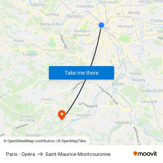 Paris - Opéra to Saint-Maurice-Montcouronne map