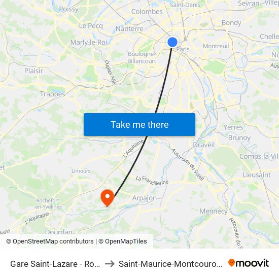 Gare Saint-Lazare - Rome to Saint-Maurice-Montcouronne map