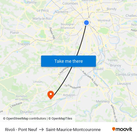 Rivoli - Pont Neuf to Saint-Maurice-Montcouronne map