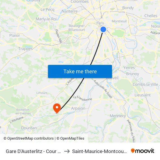 Gare D'Austerlitz - Cour Seine to Saint-Maurice-Montcouronne map