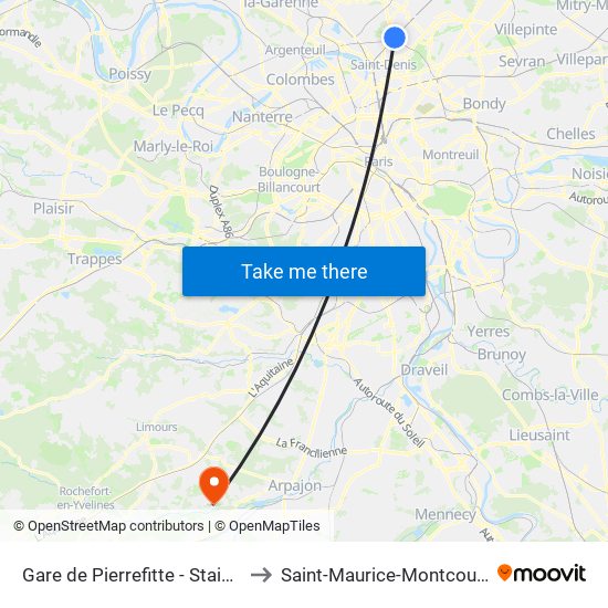 Gare de Pierrefitte - Stains RER to Saint-Maurice-Montcouronne map