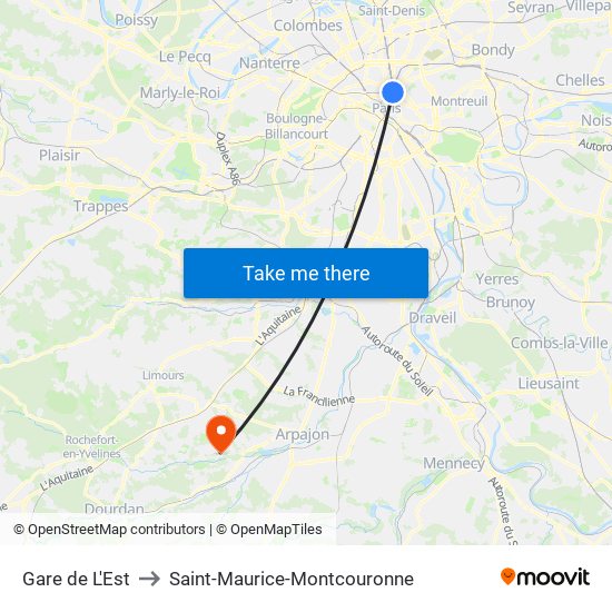 Gare de L'Est to Saint-Maurice-Montcouronne map