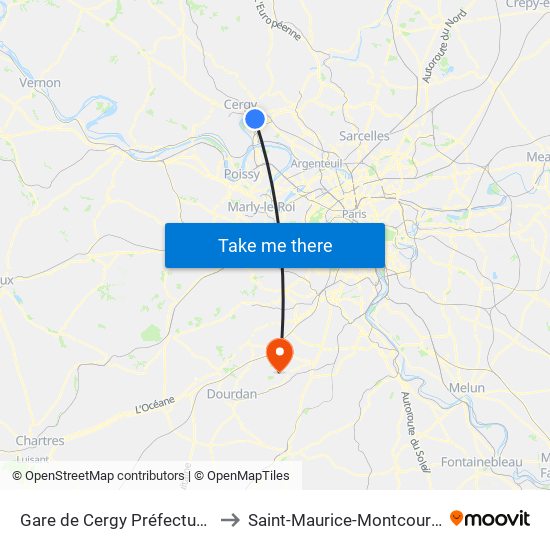Gare de Cergy Préfecture (C) to Saint-Maurice-Montcouronne map