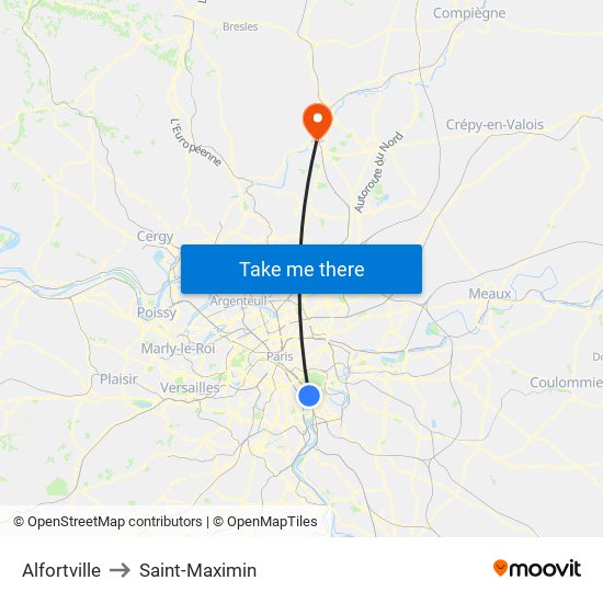 Alfortville to Saint-Maximin map