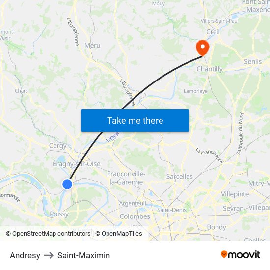 Andresy to Saint-Maximin map