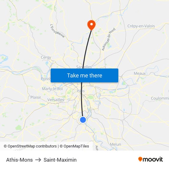 Athis-Mons to Saint-Maximin map