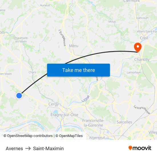 Avernes to Saint-Maximin map