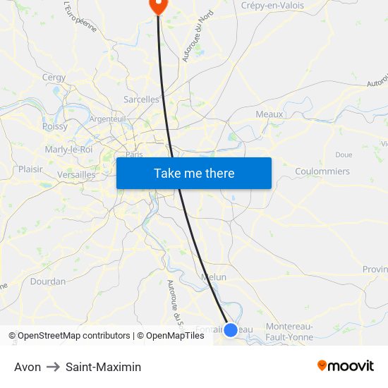 Avon to Saint-Maximin map