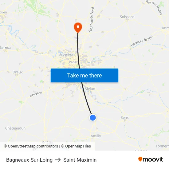 Bagneaux-Sur-Loing to Saint-Maximin map