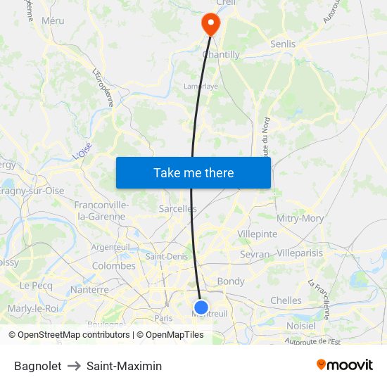 Bagnolet to Saint-Maximin map