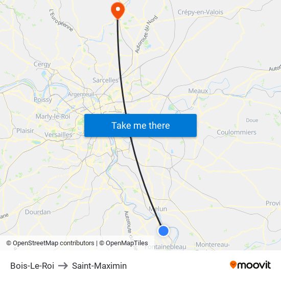 Bois-Le-Roi to Saint-Maximin map