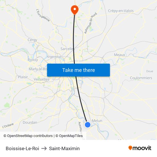 Boissise-Le-Roi to Saint-Maximin map