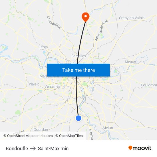 Bondoufle to Saint-Maximin map