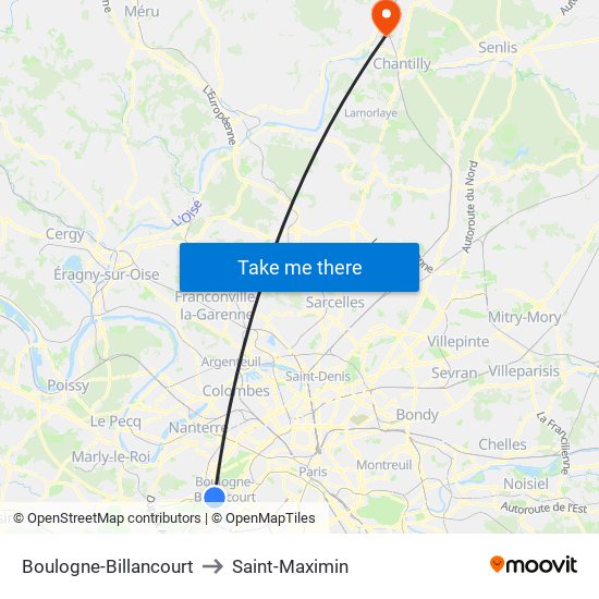 Boulogne-Billancourt to Saint-Maximin map