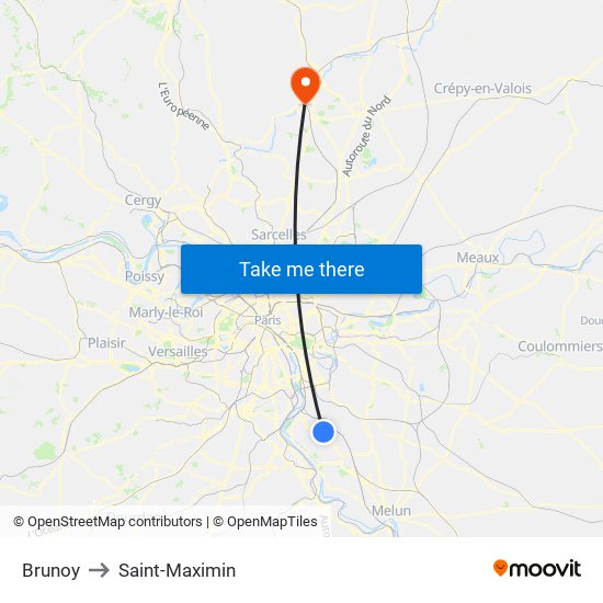 Brunoy to Saint-Maximin map