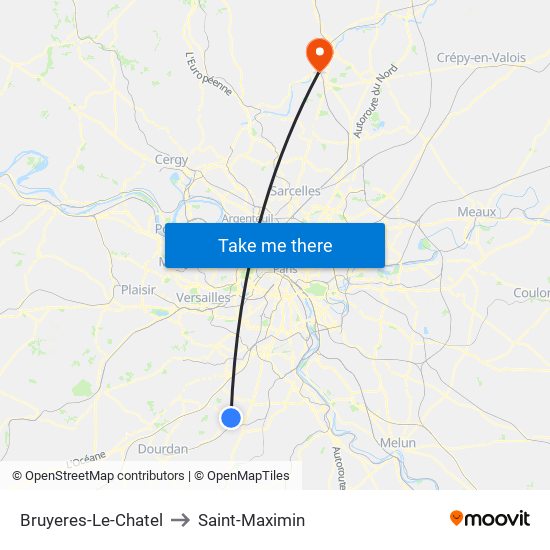 Bruyeres-Le-Chatel to Saint-Maximin map